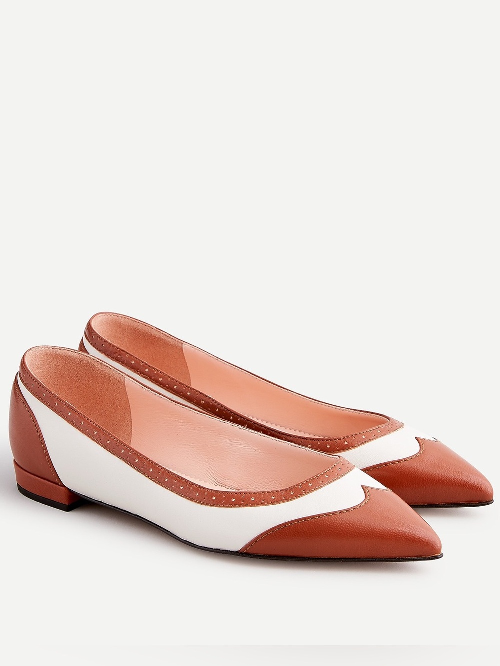 J. Crew Two-Tone Tan and White Pointed Leather Flats